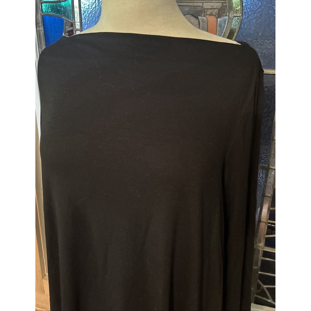 Eileen Fisher Black Midi Dress L/Sleeve Boat Neck XL Tencel Lyocell Minimalist - Picture 2 of 5